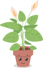 Happy houseplant. Smiling kawaii flower. Plant emotion