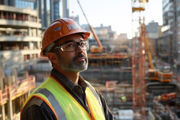 Fototapeta premium Construction worker observing a building site.