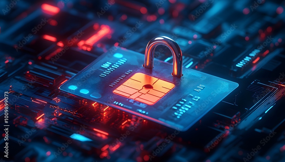 Aufkleber a futuristic security chip on a high-tech circuit board, symbolizing digital safety and encryption i