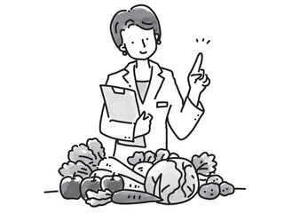 野菜のチェックをする女性栄養士