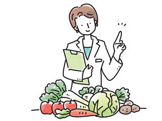 野菜のチェックをする女性栄養士