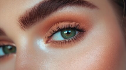 Obraz premium Close-up of womans face with perfect makeup and green eyes. 