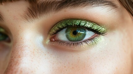 Obraz premium Makeup Beauty close-up portrait of young women with green eyes, skincare, cosmetics, perfect eyelashes.