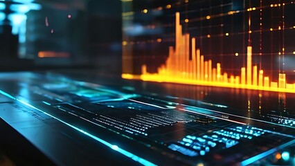 Obraz premium Futuristic Tech Interface with Glowing Blue and Orange Lights