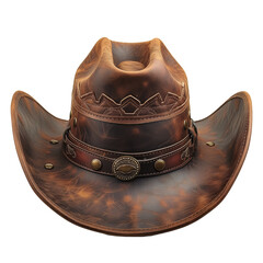 Vintage Brown Leather Cowboy Hat with Western Embellishments