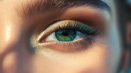 Portrait of a womans green eyes with makeup and flawless skin. Close-up, advertising beauty products, perfect skin cosmetics, and makeup looks for all occasions. 