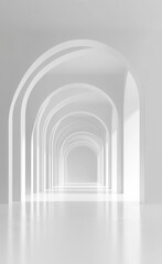 Fototapeta premium white tunnel with symmetrical arches, minimalist photography, simple background