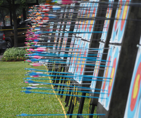 Archery target with arrows in the park