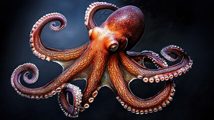 Obraz premium Octopus curls tentacles around neck, eyes open