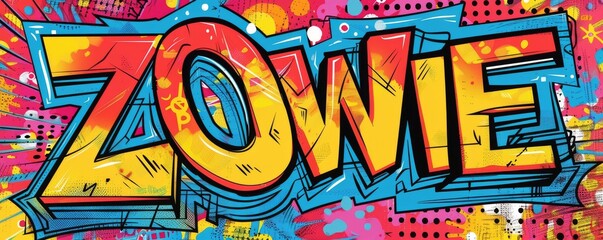 Exciting pop art background with "ZOWIE" text. Comic style, Colorful patterns, Energetic vector