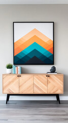 Abstract mountain print in a modern living room.