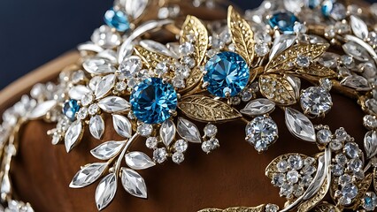 Fototapeta premium Blue Topaz and Diamond Jewelry with Gold and Silver Accents