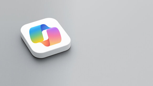 An icon of the Microsoft Copilot app logo on a gray background, a white square with rounded corners, a minimalistic design, 3D rendering.