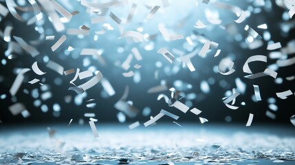 Light gentle abstract background featuring sparkling confetti falling, with a subtle bokeh effect creating a festive atmosphere
