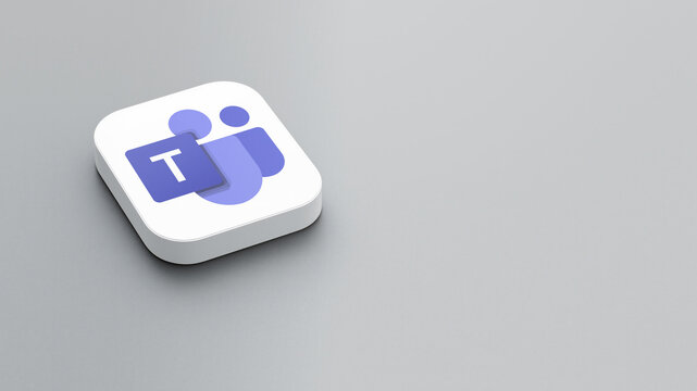 An icon of the Microsoft Teams app logo on a gray background, a white square with rounded corners, a minimalistic design, 3D rendering.