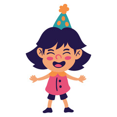 young girl with birthday party hat