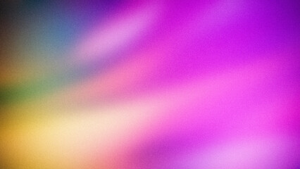 Fototapeta premium A vibrant abstract gradient featuring rich transitions of purple, pink, yellow, and green hues, with a grainy texture. Ideal for creative backgrounds and modern designs
