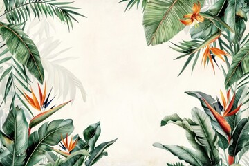 Tropical botanical landscape border of black panther jungle plant tree.