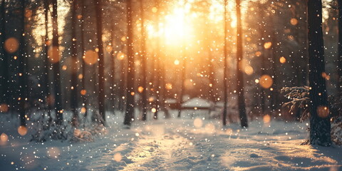Naklejka premium abstract christmas background with falling snoflakes and soft bokeh, warm colors and cozy atmosphere 