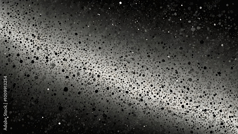 Poster abstract black and white image featuring a textured surface with numerous droplets scattered across 