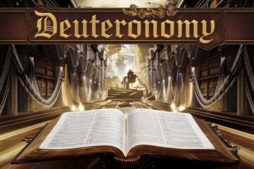 An epic cinematic presentation of the Bible with the name Deuteronomy written in gold above it.