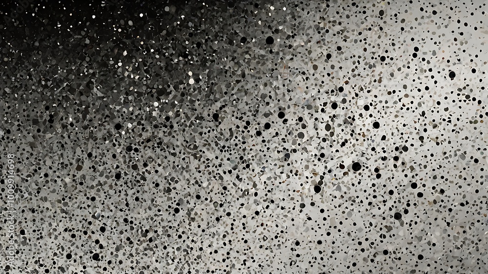 Poster abstract black and white image featuring a textured surface with numerous droplets scattered across 