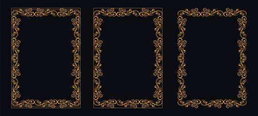 Set of Decorative vintage borders and frames, floral ornament, vector design, Gold floral ornament, Wedding and restaurant menu, photo frame floral for picture, Floral elements for design