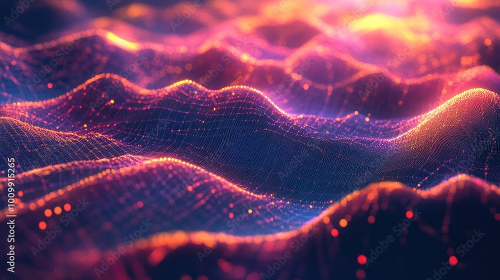 Aufkleber abstract wavy landscape with glowing points and bokeh effect