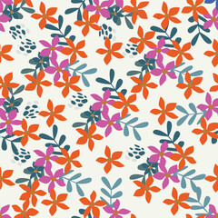 White background vector seamless pattern with delicate flowers for textile and fabric print and other uses.
