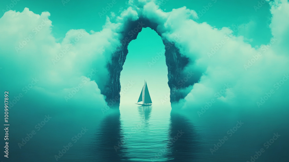 Canvas Prints Sailboat passing through a cloud arch.