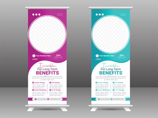 banner with multiple trendy gradient colors design vector bundle templateModern creative corporate business standee rollup pullup.