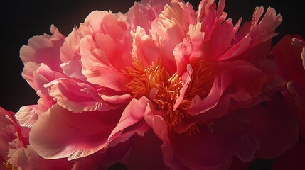 Fototapeta premium A pink flower on a black background with a blurred center
