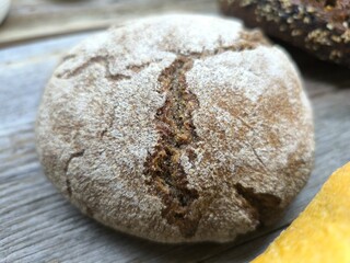 Against the background of an assortment of bakery products. High-quality photography