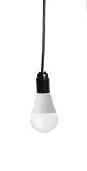 One light bulb hanging on white background