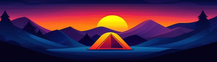 Cozy Camping Scene in Anime Style at Sunset