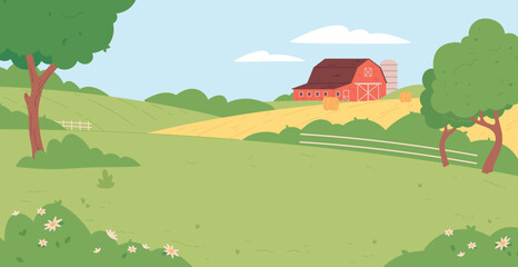 Farm scene background. Countryside landscape. Nature land