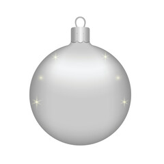 Silver Christmas Holiday Ball on a white background. Decorations for New Year tree and Christmas design. Vector realistic object Illustration 10 EPS