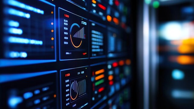 A technical controller system monitoring room filled with screens and dashboards, displaying real-time data