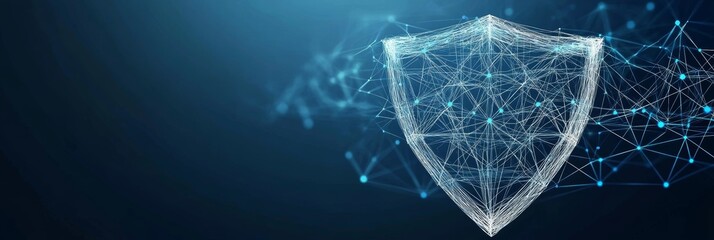 Abstract Shield With Connecting Lines And Dots, Cybersecurity And Data Protection Concept