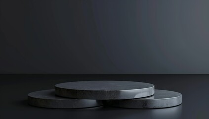 3D rendering of three circular podiums placed on top of each other, against a...