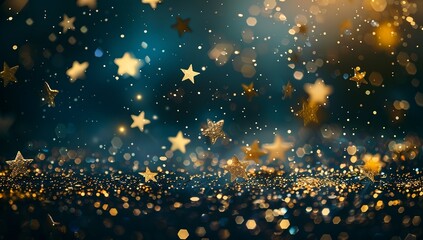 A dark background with golden stars falling in the air. Abstract background...