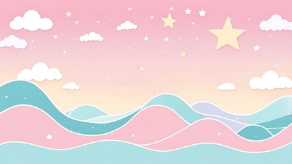 Cute Pastel Sky with Clouds and Stars