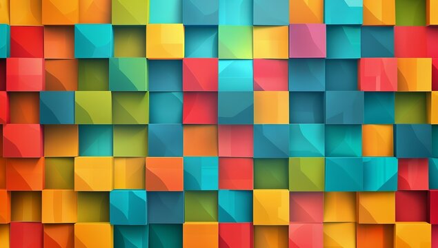 Colorful background with squares, vibrant color blocks, flat design, vector...