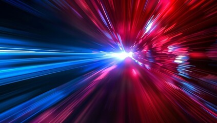 Obraz premium Red and blue lightspeed background with laser beams, motion blur, fast...