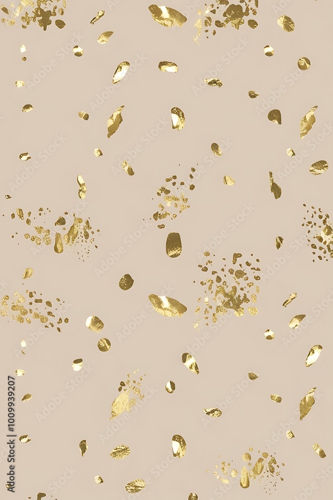 Poster digital pattern abstract illustration design featuring a yellow background with scattered gold foil 