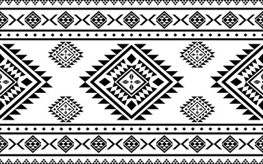 Ancient echoes Aztec geometric seamless patterns southwest Navajo Native American tribal ethnic black and white for textile printing