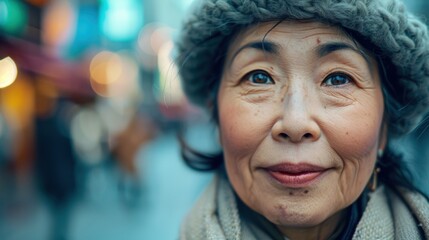 Woman enjoying outdoor thoughts and ideas for travel or vacation, smiling while walking on a city street for a memorable experience