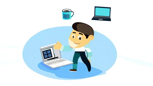 character full body developer working remotely designed motion graphics online course projects Withflat cartoon style suitable illustrating remote programming jobs digital animation