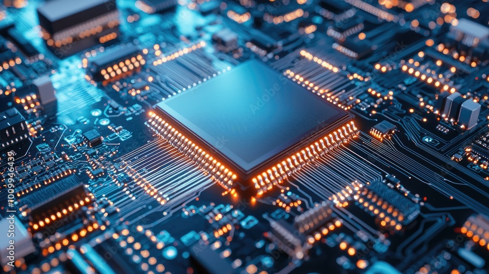 Poster close-up of a computer chip on a circuit board
