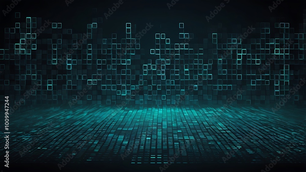 Poster abstract digital technology binary code illustration background in light blue and black hues